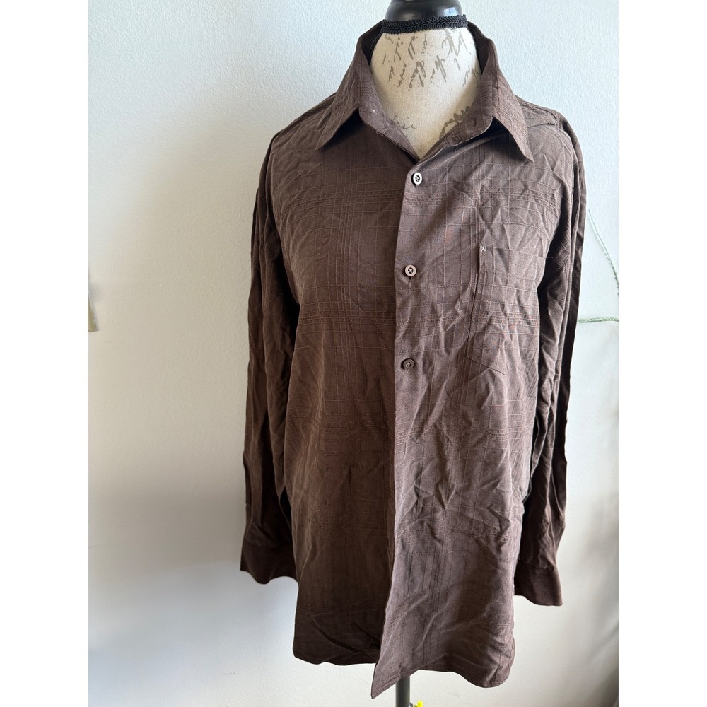 Tommy Bahama Men's‎ Brown Silk Long Sleeve Button Up Shirt Large Plaid Textured